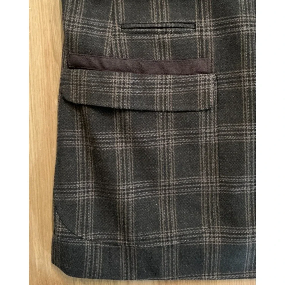 Gio Matto Wool Sport Coat 40R‎ Brown Plaid Blazer Suede Collar Elbow Patches